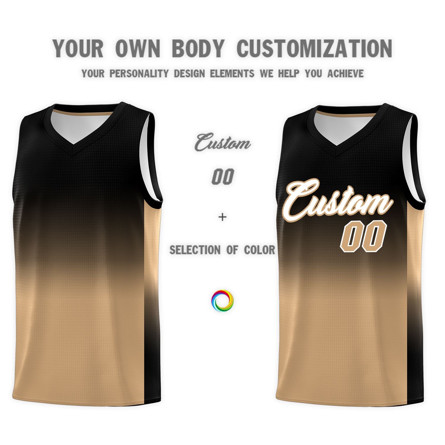 Custom Black Old Gold Gradient Fashion Sets Sports Uniform Basketball Jersey