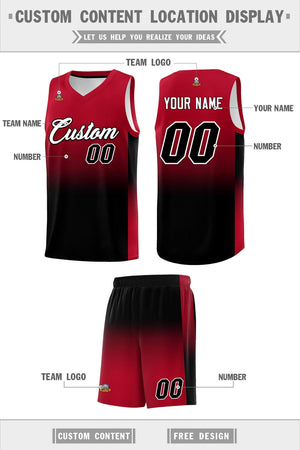 Custom Red Black Gradient Fashion Sets Sports Uniform Basketball Jersey