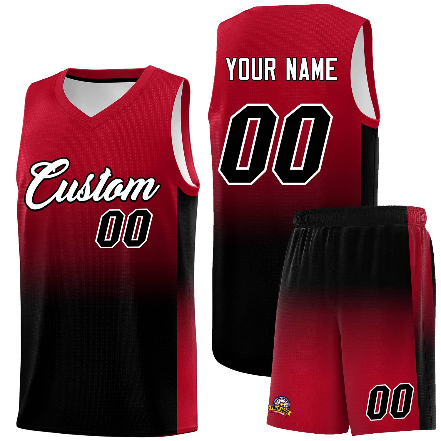 Custom Red Black Gradient Fashion Sets Sports Uniform Basketball Jersey