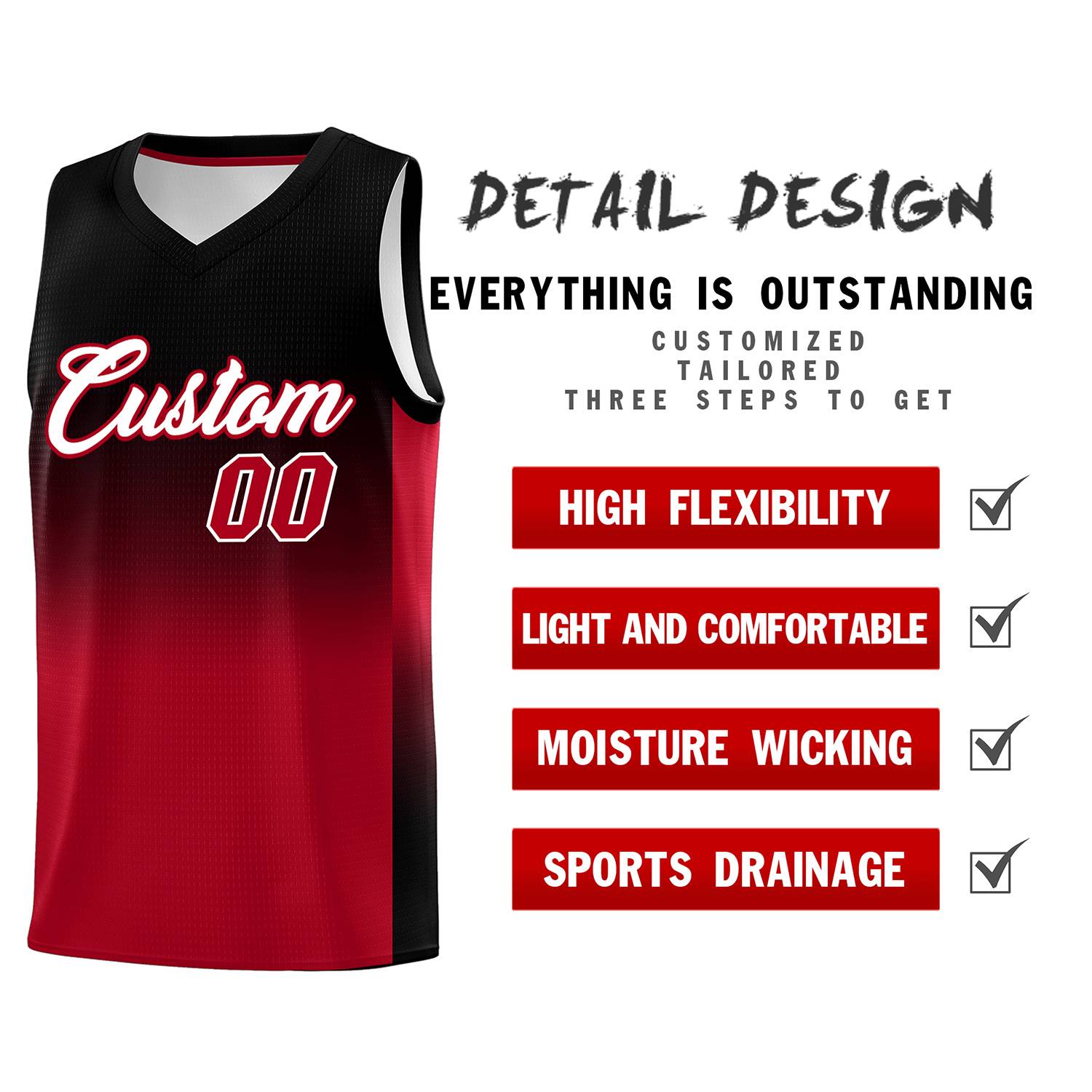 Custom Black Red Gradient Fashion Sets Sports Uniform Basketball Jersey