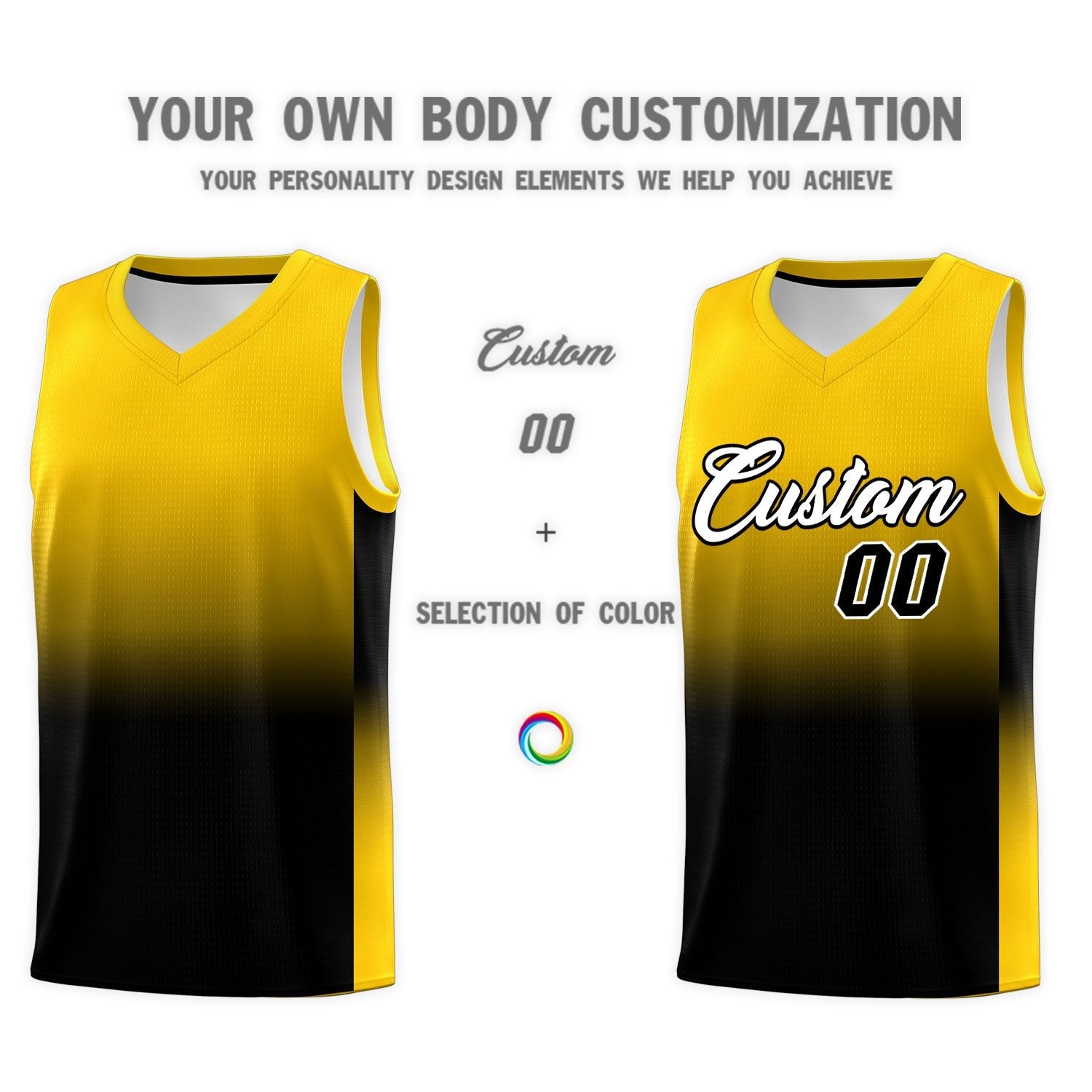 Custom Gold Black Gradient Fashion Sets Sports Uniform Basketball Jersey