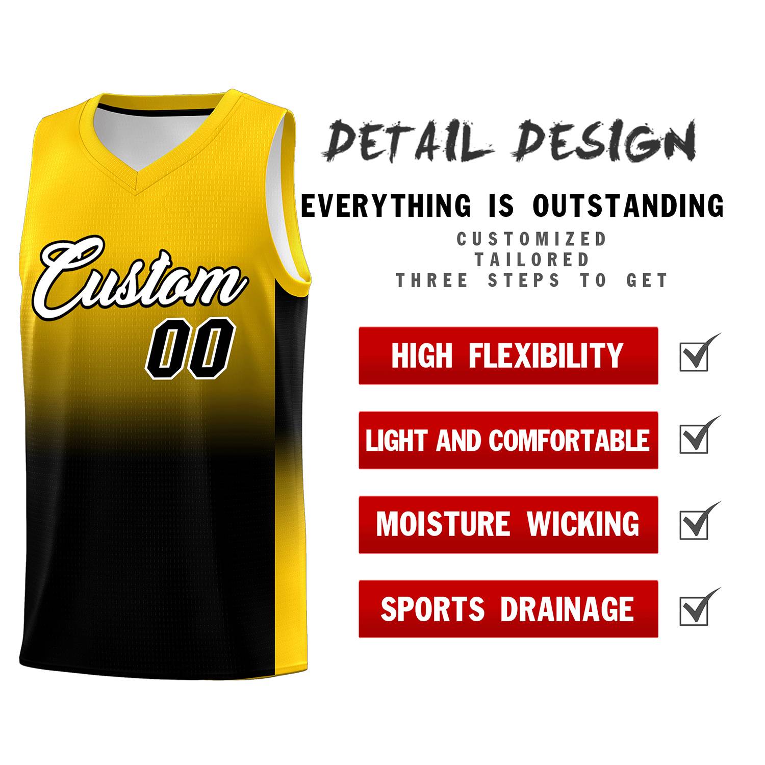 Custom Gold Black Gradient Fashion Sets Sports Uniform Basketball Jersey