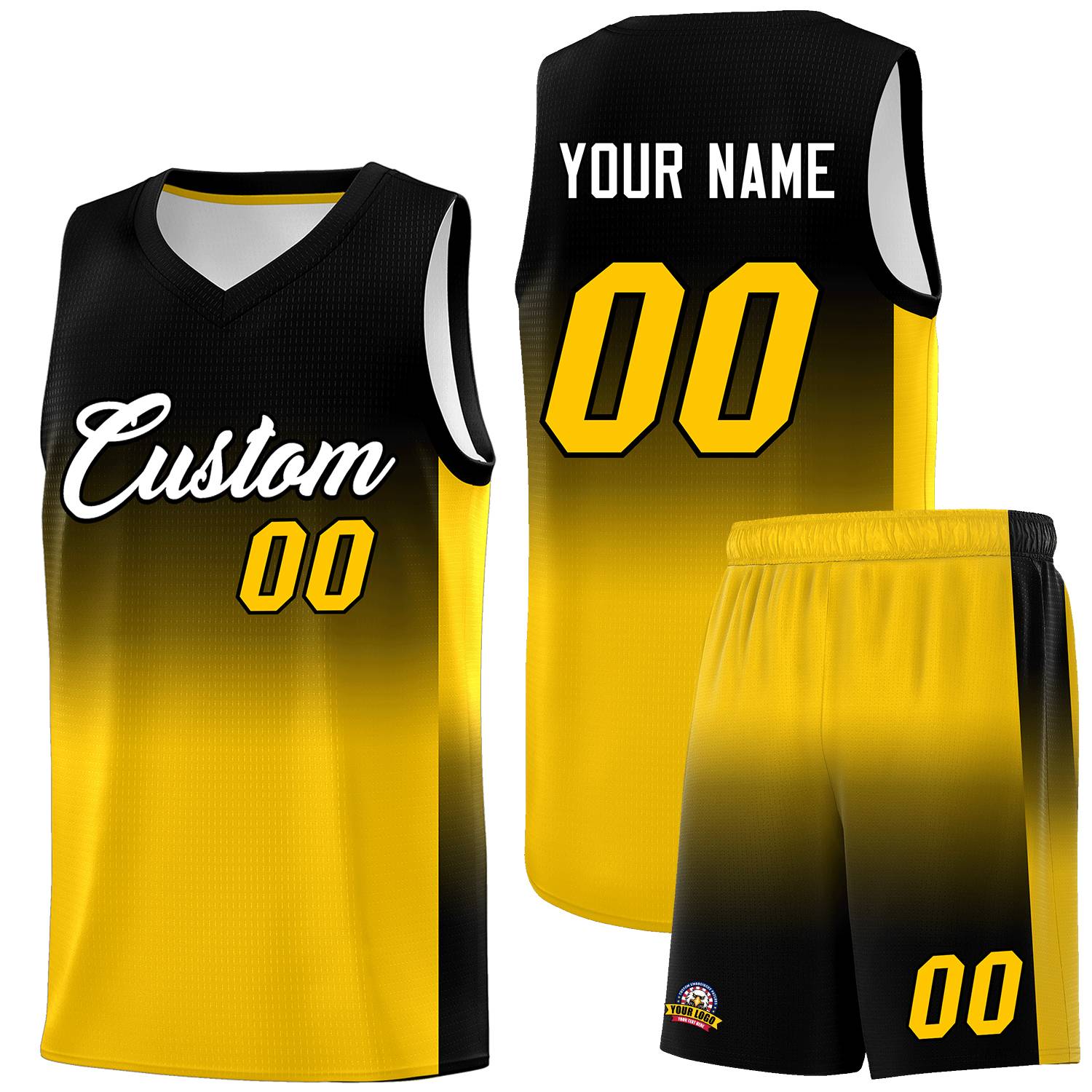 Custom Black Gold Gradient Fashion Sets Sports Uniform Basketball Jersey