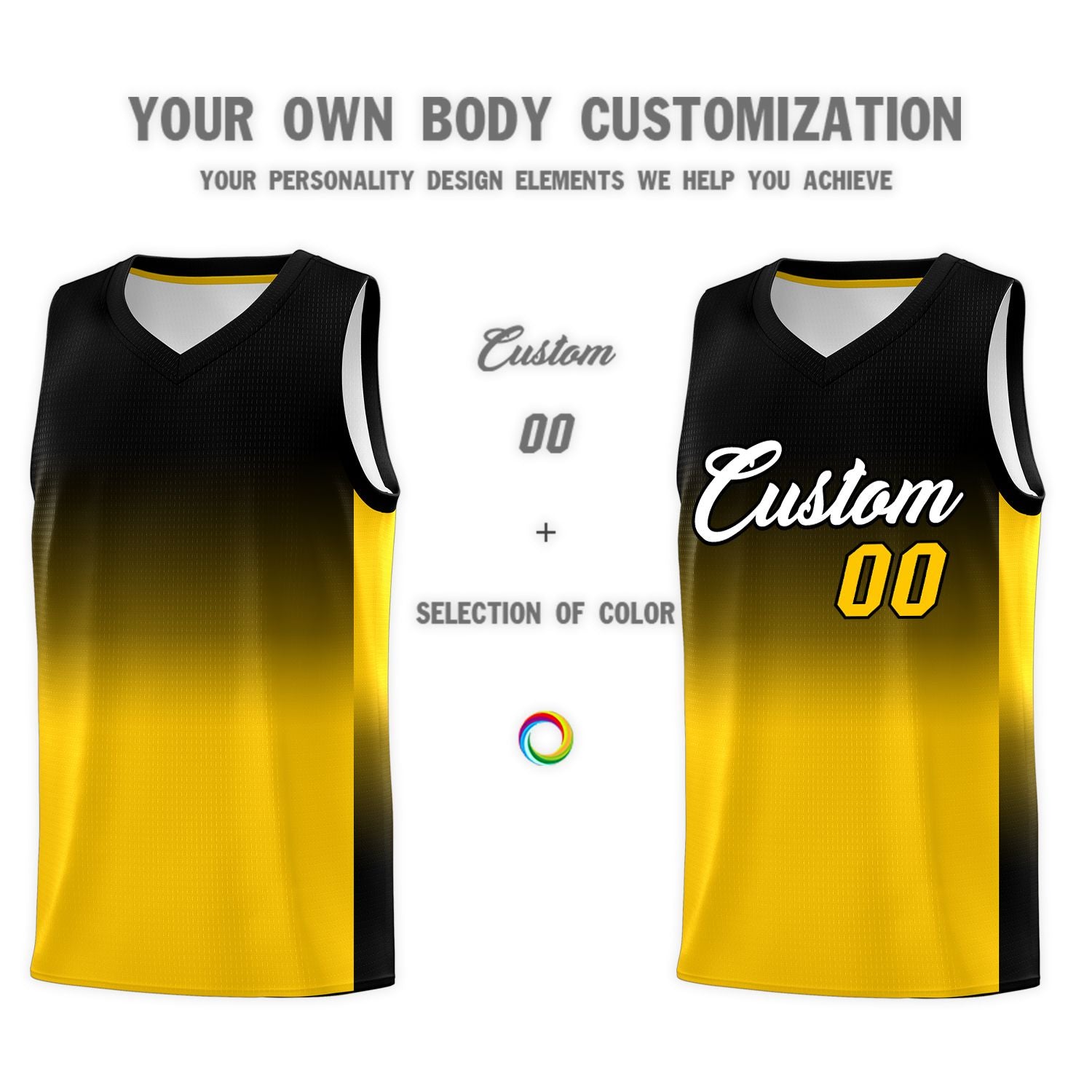 Custom Black Gold Gradient Fashion Sets Sports Uniform Basketball Jersey