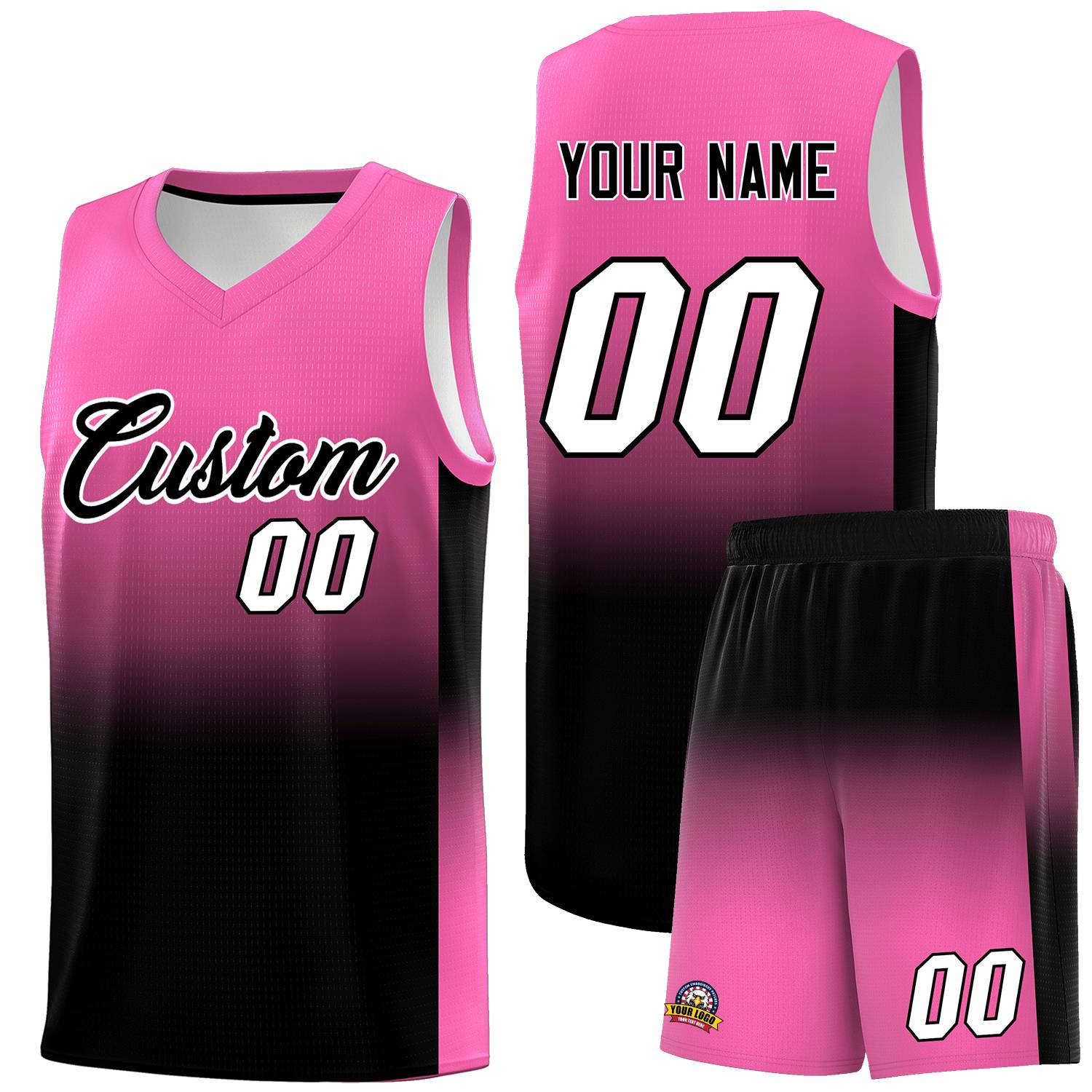 Custom Pink Black Gradient Fashion Sets Sports Uniform Basketball Jersey