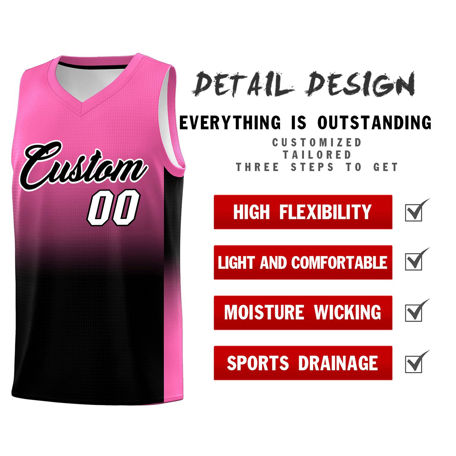 Custom Pink Black Gradient Fashion Sets Sports Uniform Basketball Jersey