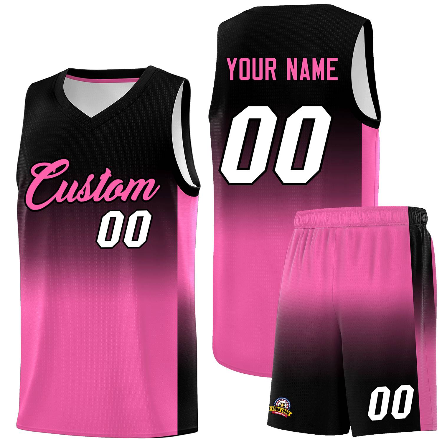 Custom Black Pink Gradient Fashion Sets Sports Uniform Basketball Jersey