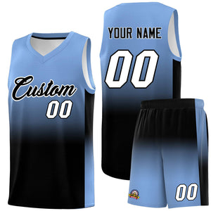 Custom Light Blue Black Gradient Fashion Sets Sports Uniform Basketball Jersey