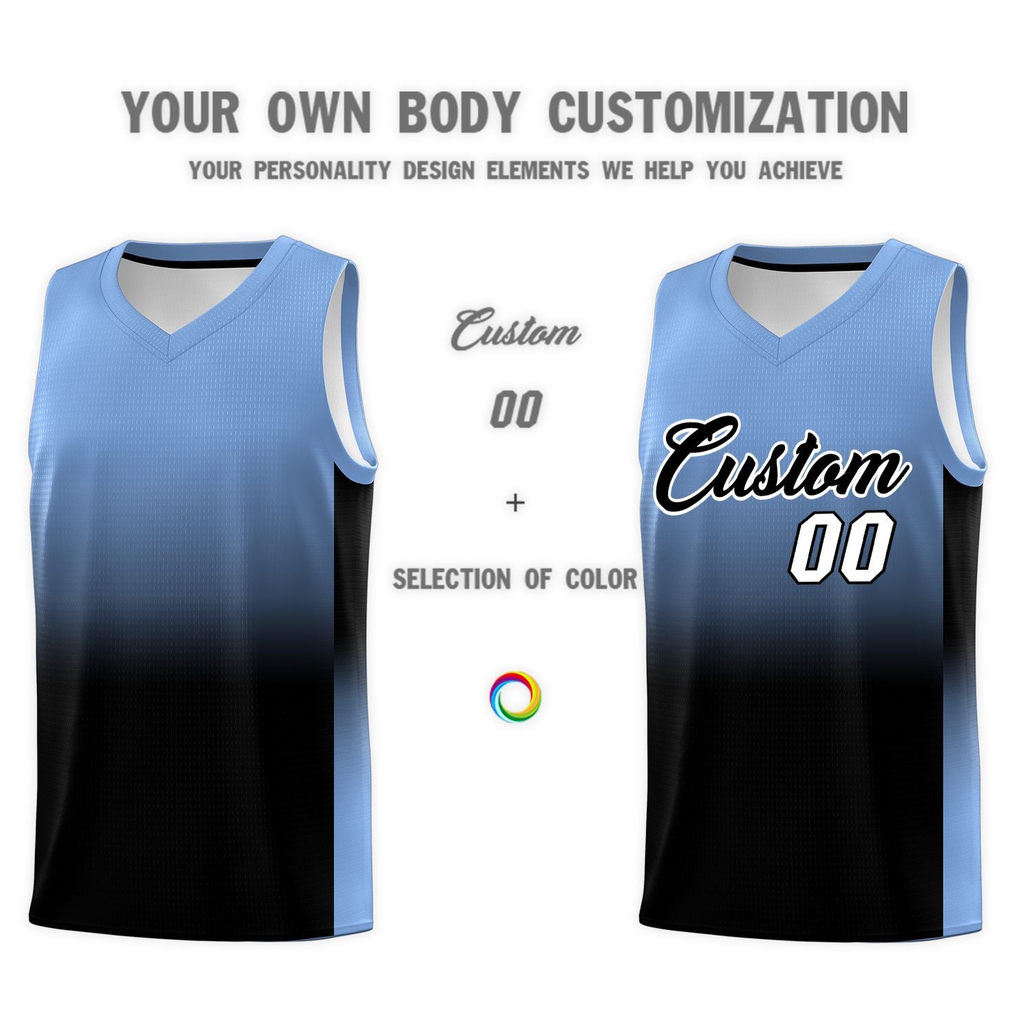 Custom Light Blue Black Gradient Fashion Sets Sports Uniform Basketball Jersey