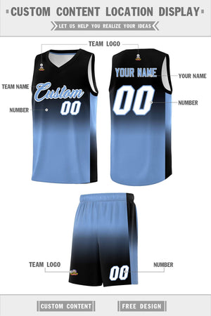 Custom Black Light Blue Gradient Fashion Sets Sports Uniform Basketball Jersey