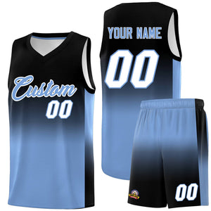 Custom Black Light Blue Gradient Fashion Sets Sports Uniform Basketball Jersey