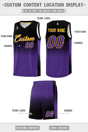 Custom Black Purple Gradient Fashion Sets Sports Uniform Basketball Jersey