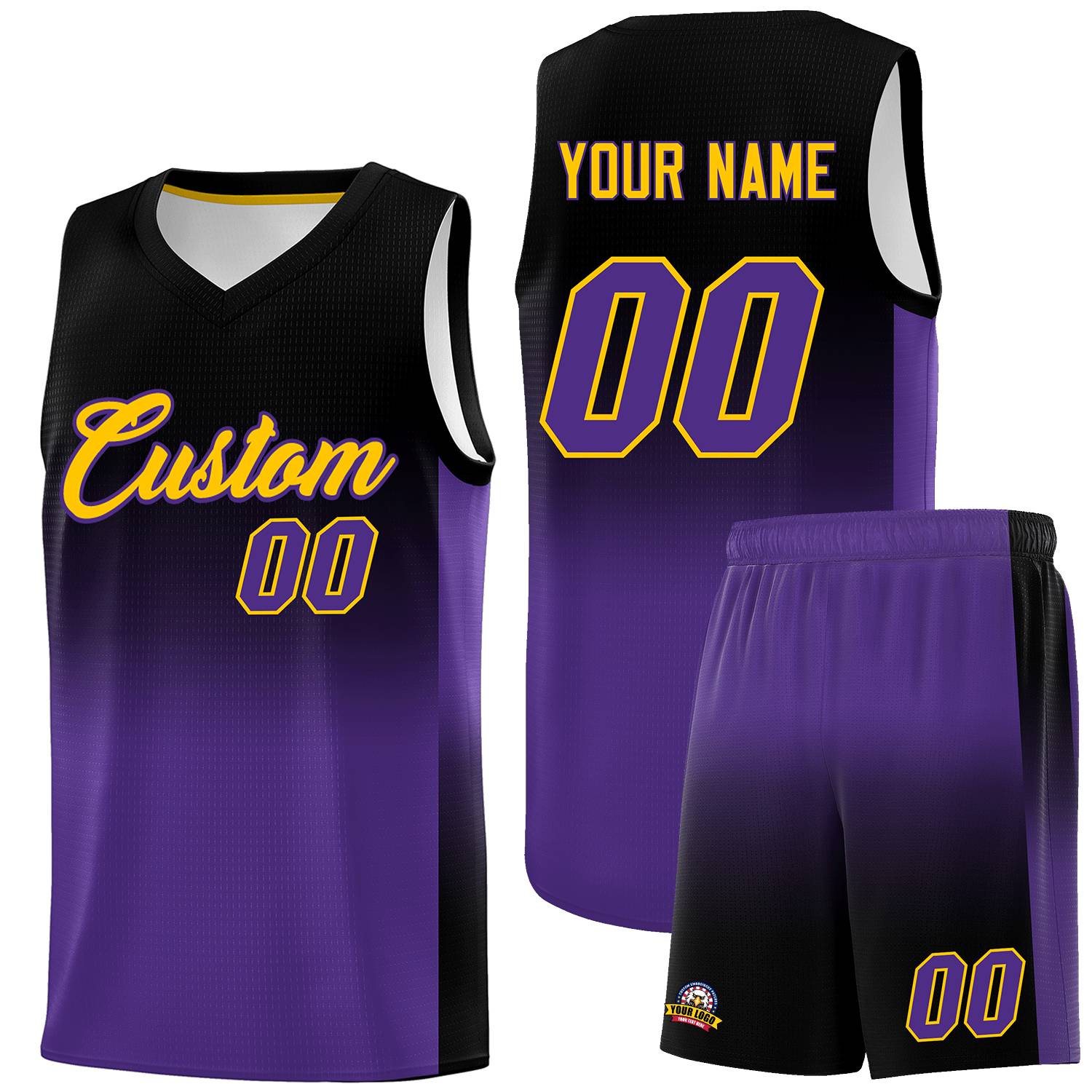 Custom Black Purple Gradient Fashion Sets Sports Uniform Basketball Jersey