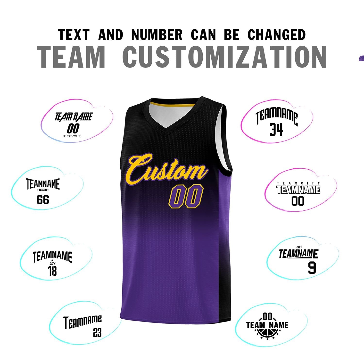 Custom Black Purple Gradient Fashion Sets Sports Uniform Basketball Jersey