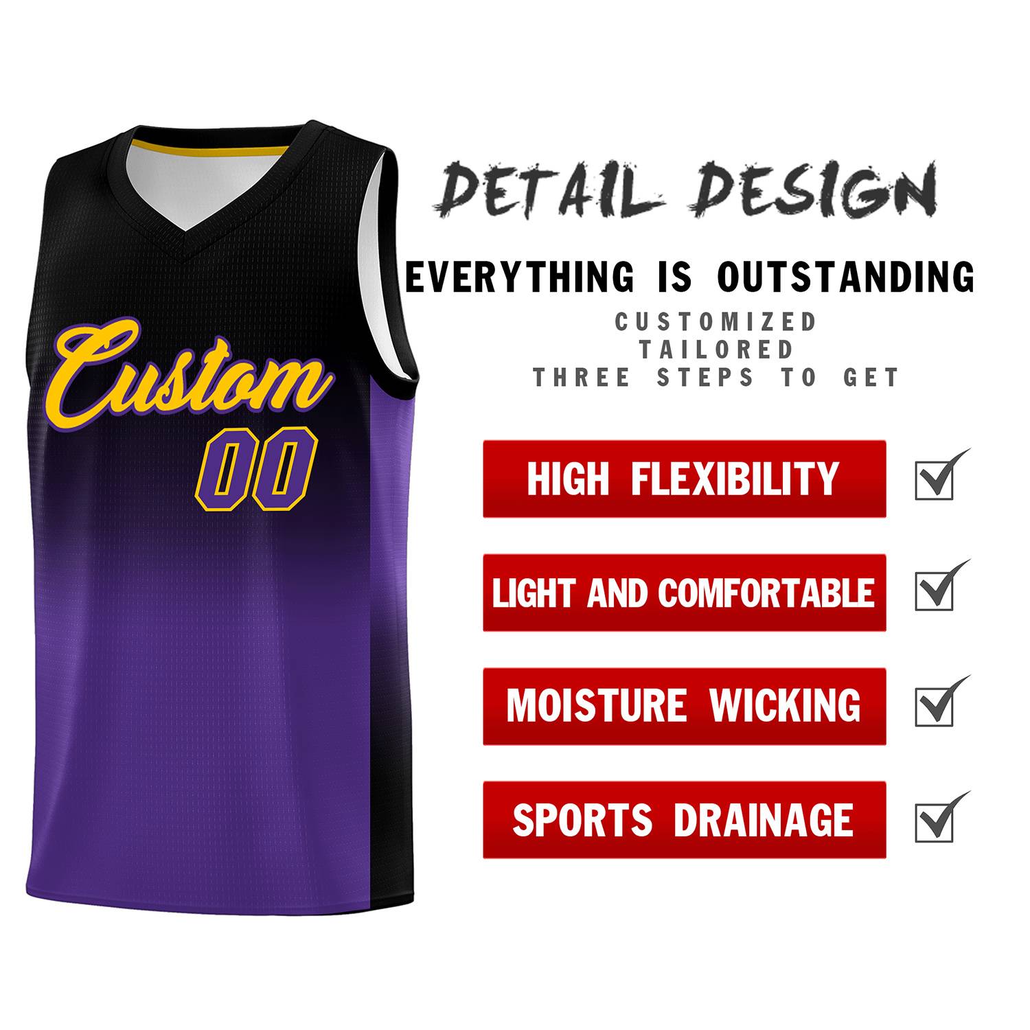 Custom Black Purple Gradient Fashion Sets Sports Uniform Basketball Jersey