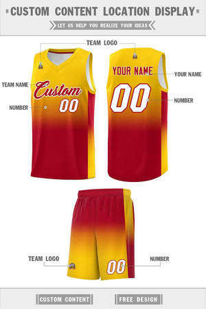 Custom Gold Red Gradient Fashion Sets Sports Uniform Basketball Jersey