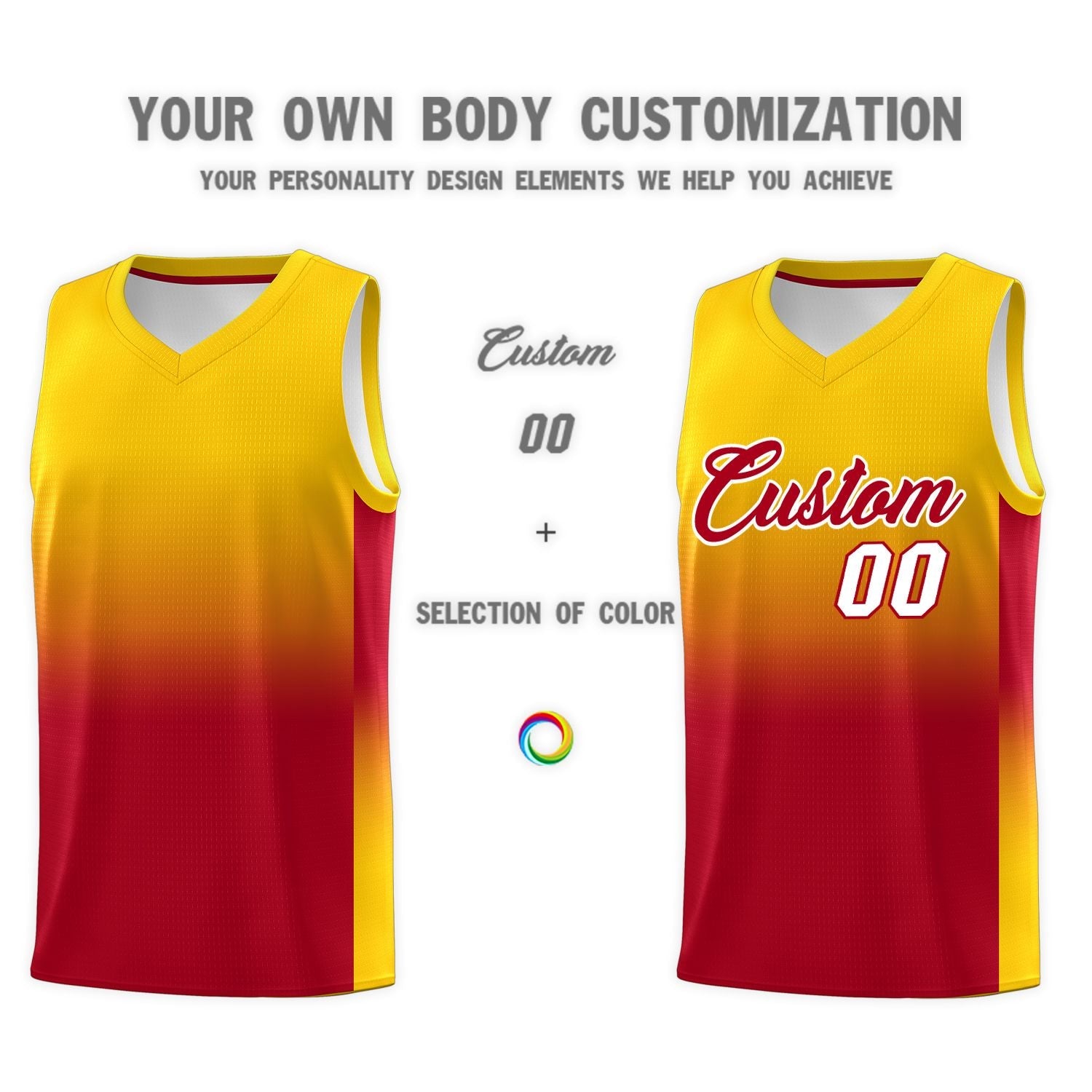 Custom Gold Red Gradient Fashion Sets Sports Uniform Basketball Jersey