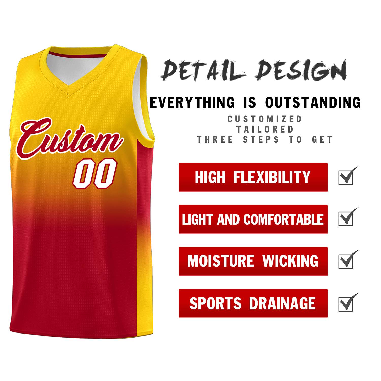 Custom Gold Red Gradient Fashion Sets Sports Uniform Basketball Jersey