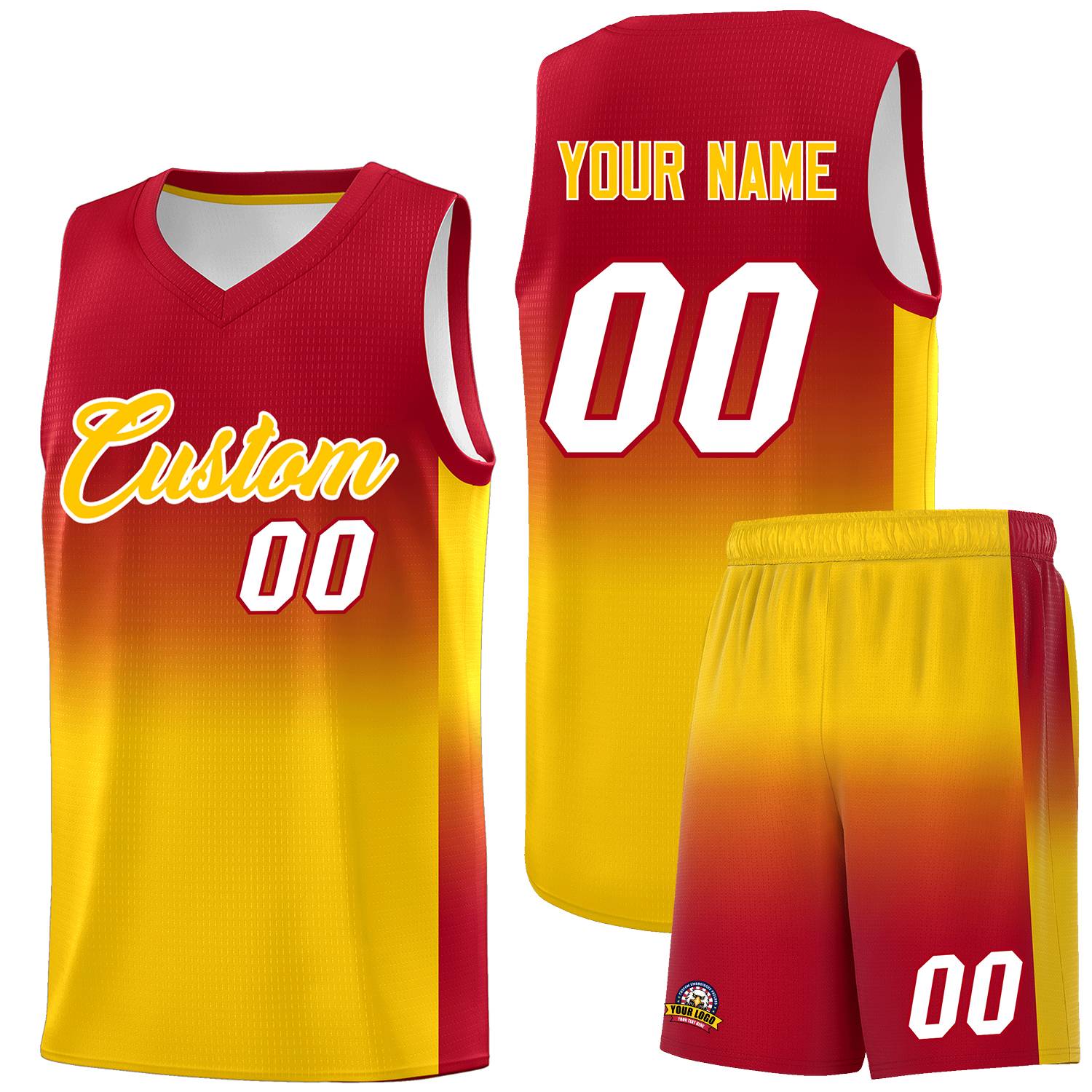 Custom Red Gold Gradient Fashion Sets Sports Uniform Basketball Jersey