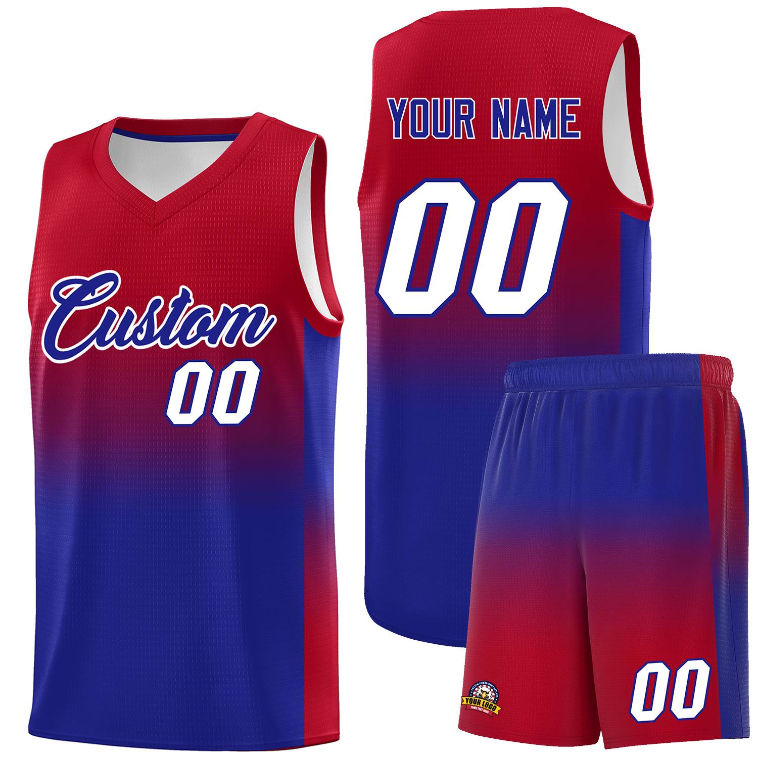 Custom Red Royal Gradient Fashion Sets Sports Uniform Basketball Jersey