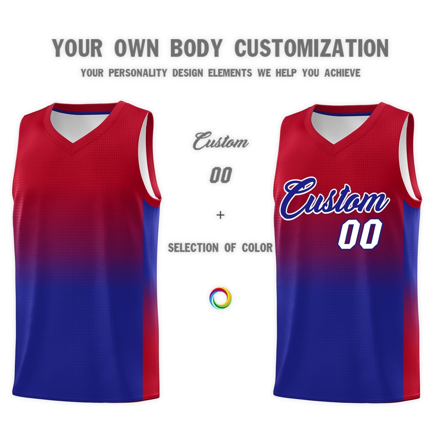 Custom Red Royal Gradient Fashion Sets Sports Uniform Basketball Jersey