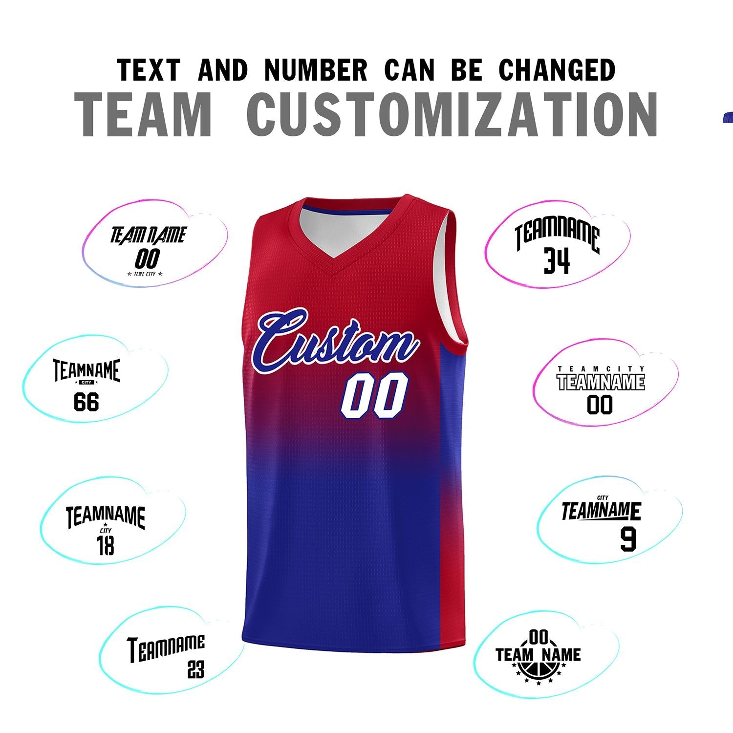 Custom Red Royal Gradient Fashion Sets Sports Uniform Basketball Jersey