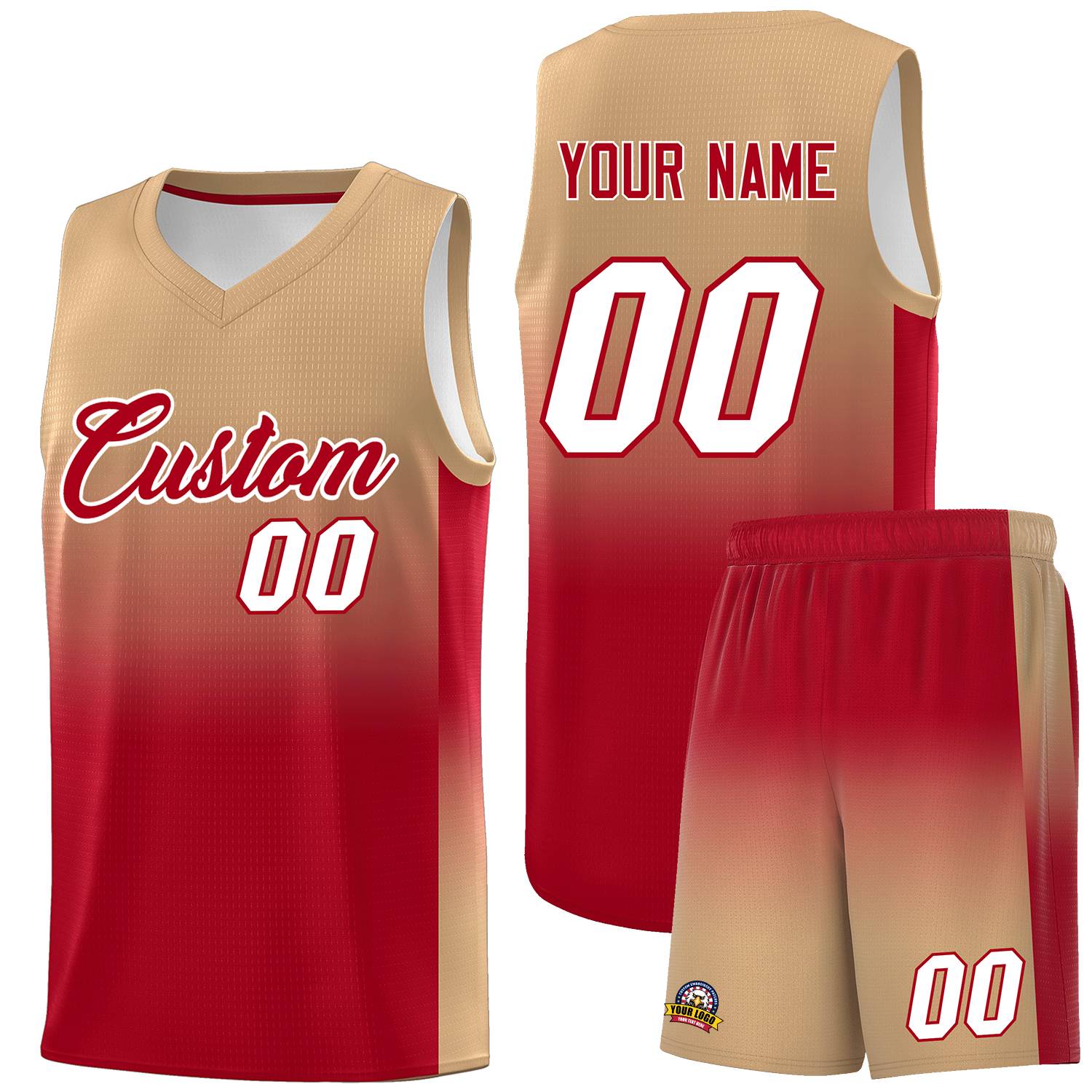 Custom Old Gold Red Gradient Fashion Sets Sports Uniform Basketball Jersey