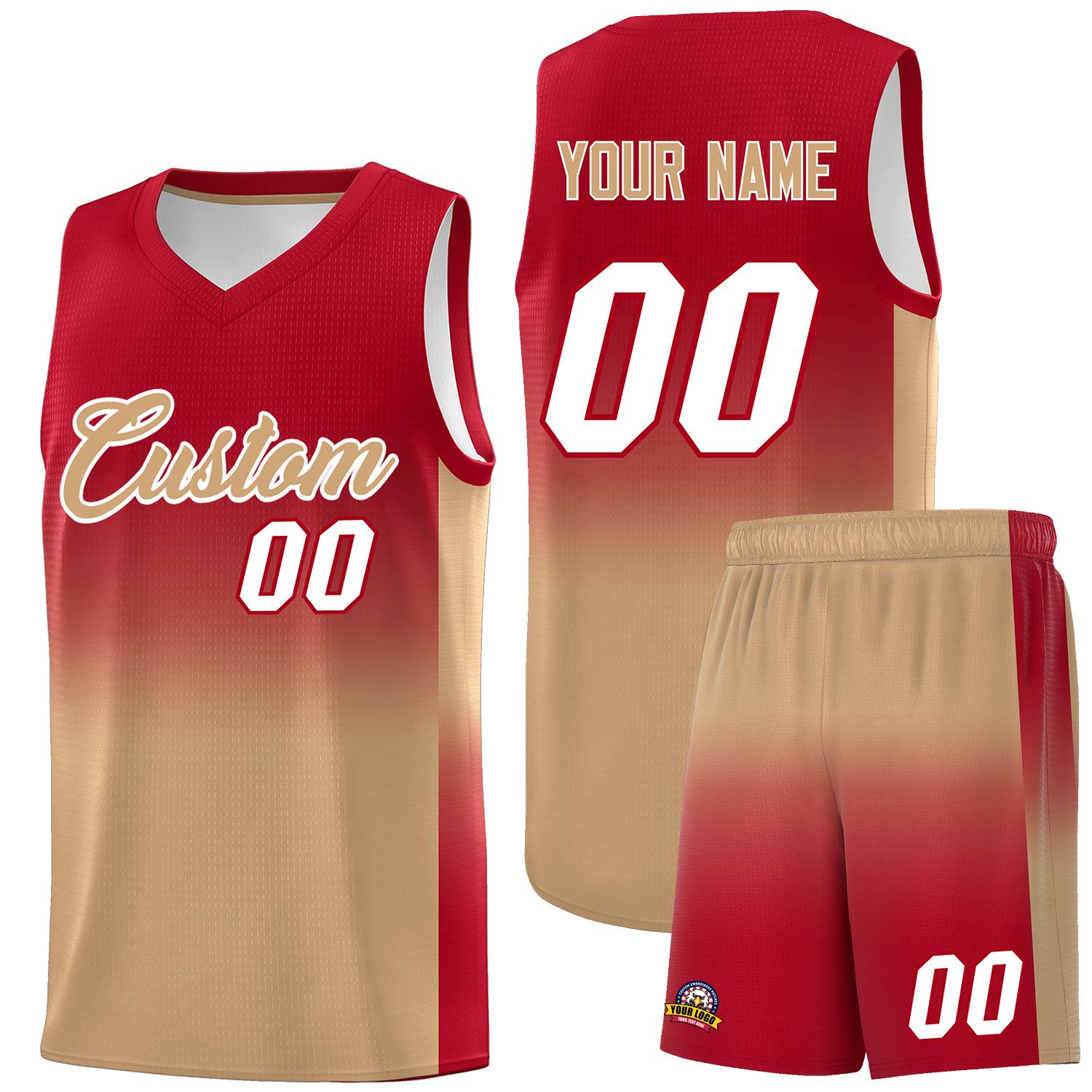 Custom Red Old Gold Gradient Fashion Sets Sports Uniform Basketball Jersey