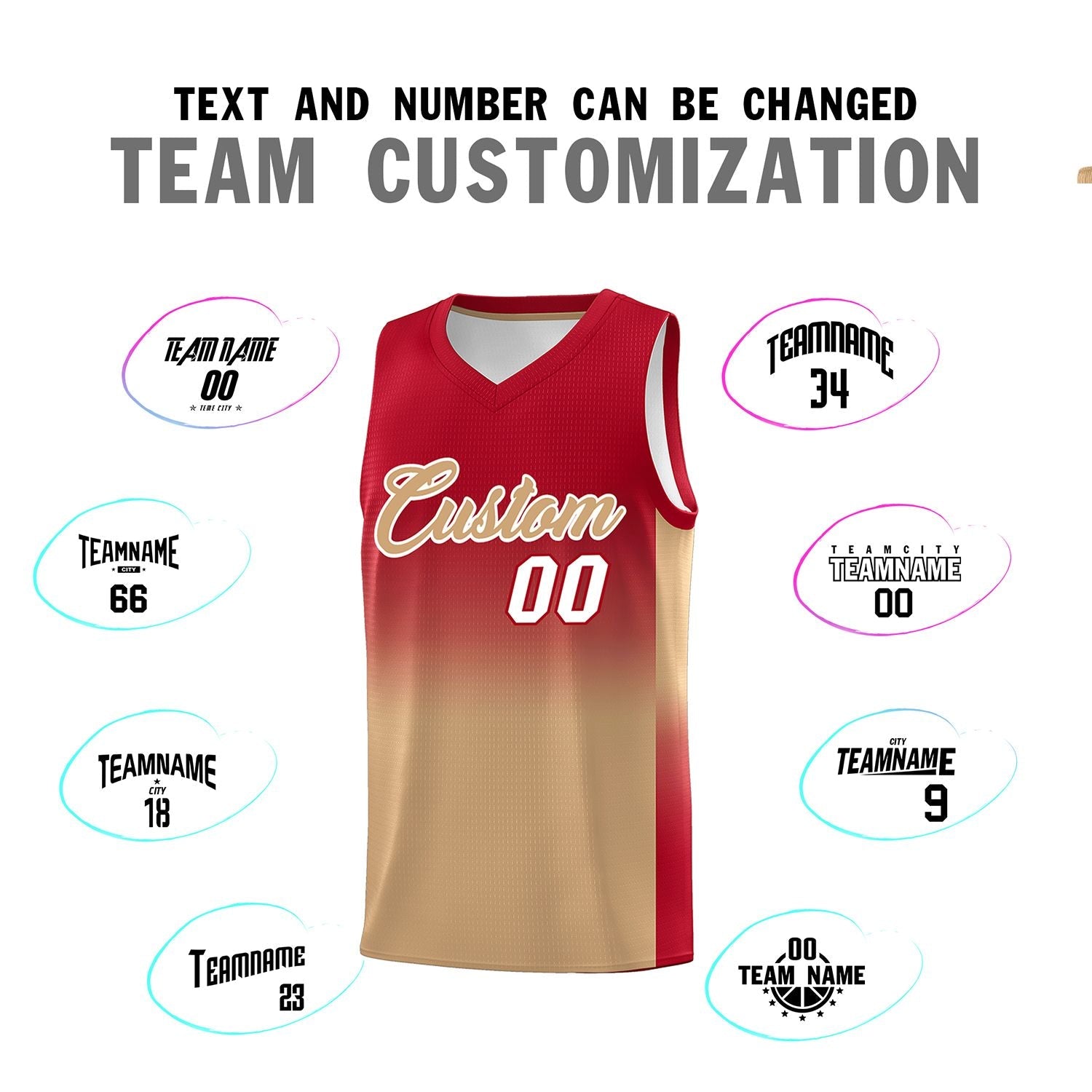 Custom Red Old Gold Gradient Fashion Sets Sports Uniform Basketball Jersey