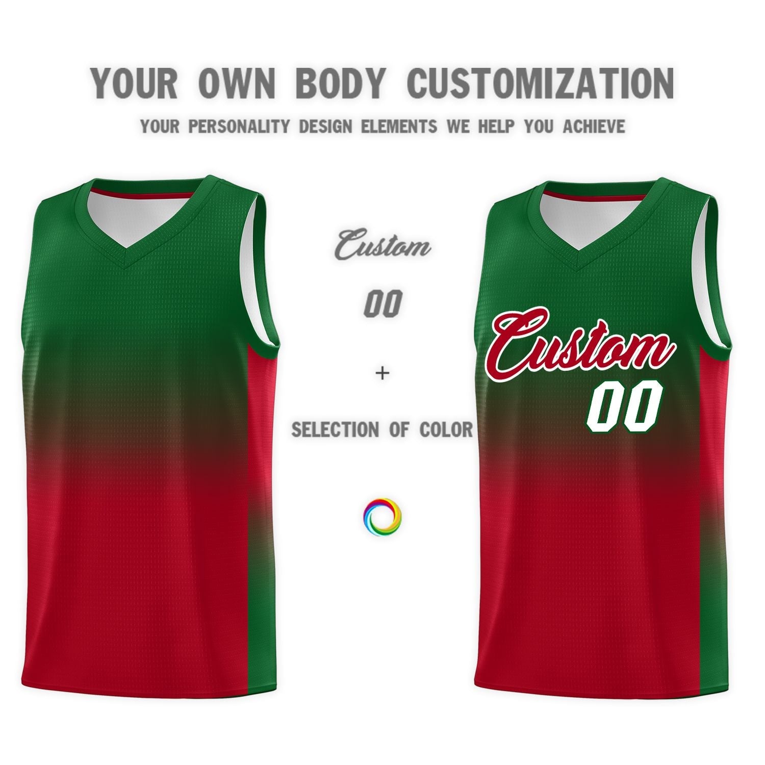 Custom Kelly Green Red Gradient Fashion Sets Sports Uniform Basketball Jersey