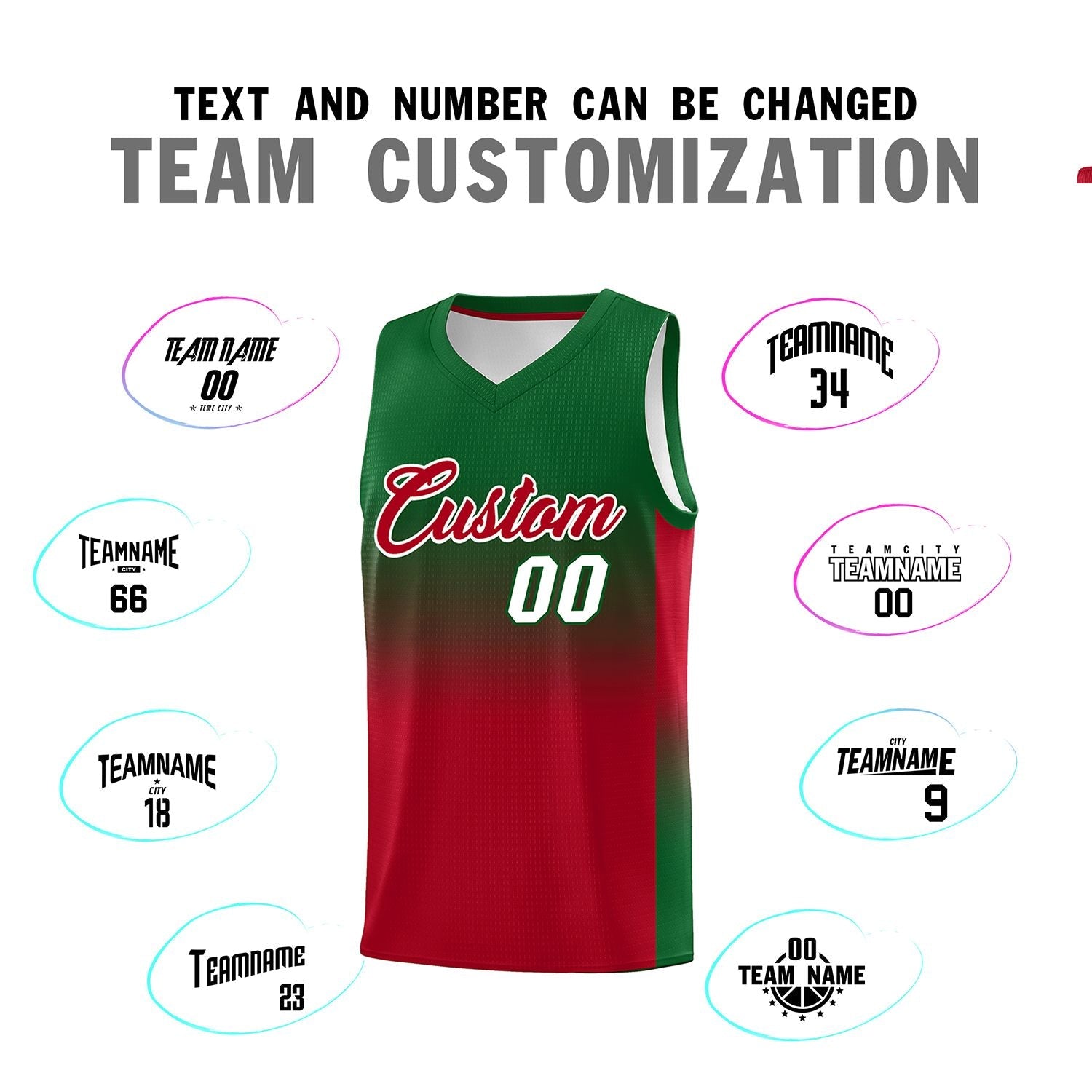 Custom Kelly Green Red Gradient Fashion Sets Sports Uniform Basketball Jersey