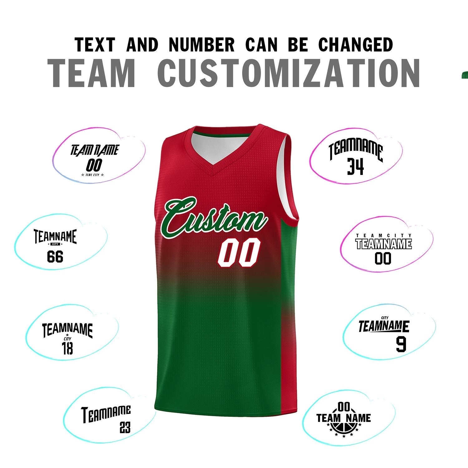 Custom Red Kelly Green Gradient Fashion Sets Sports Uniform Basketball Jersey