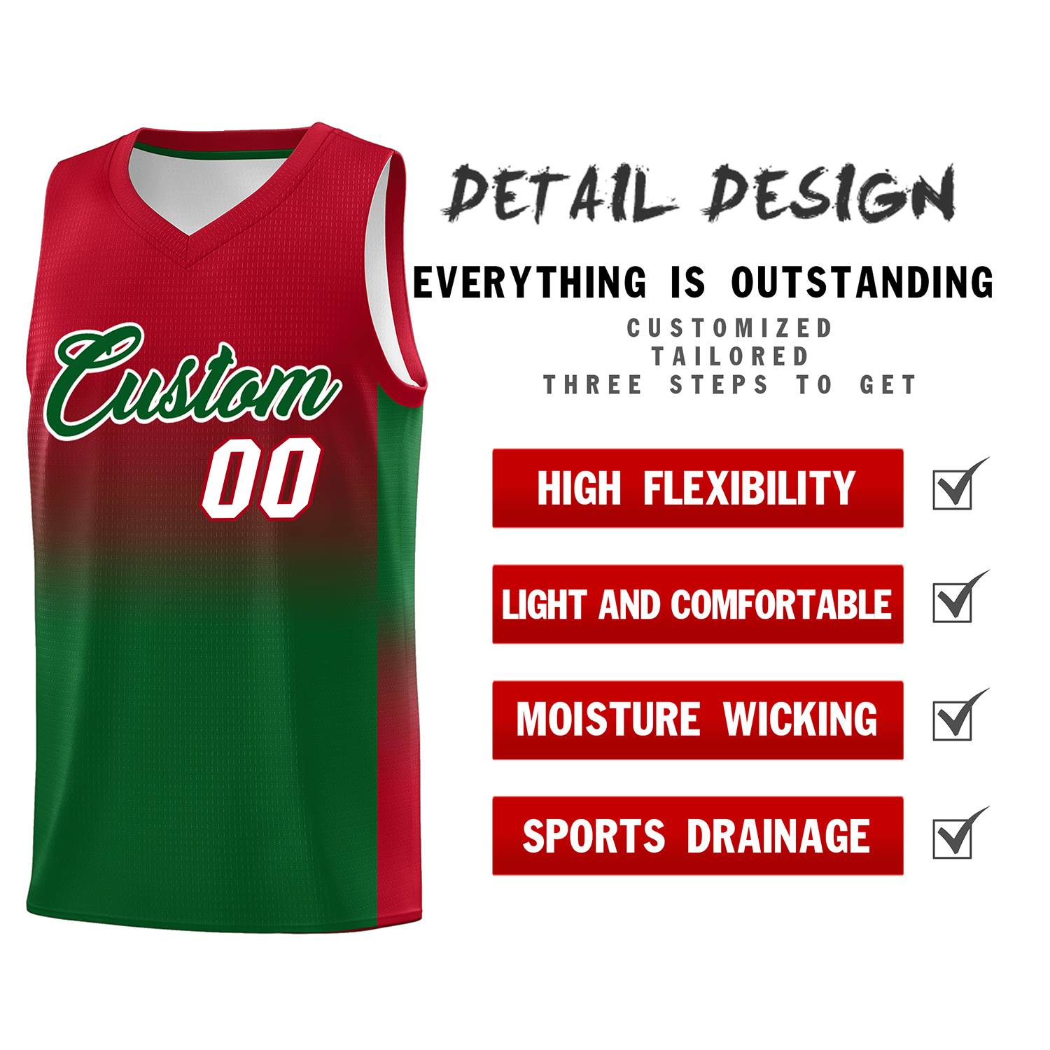 Custom Red Kelly Green Gradient Fashion Sets Sports Uniform Basketball Jersey