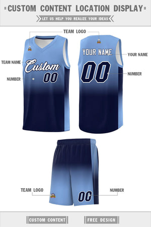 Custom Light Blue Navy Gradient Fashion Sets Sports Uniform Basketball Jersey