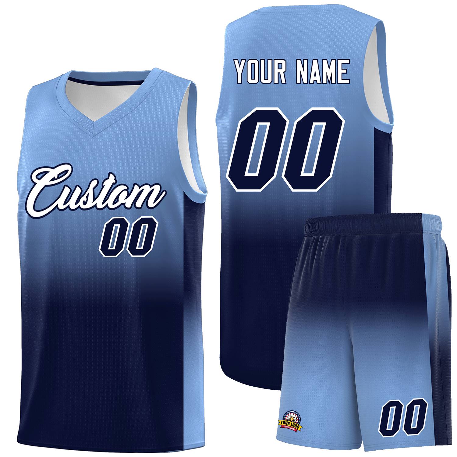 Custom Light Blue Navy Gradient Fashion Sets Sports Uniform Basketball Jersey