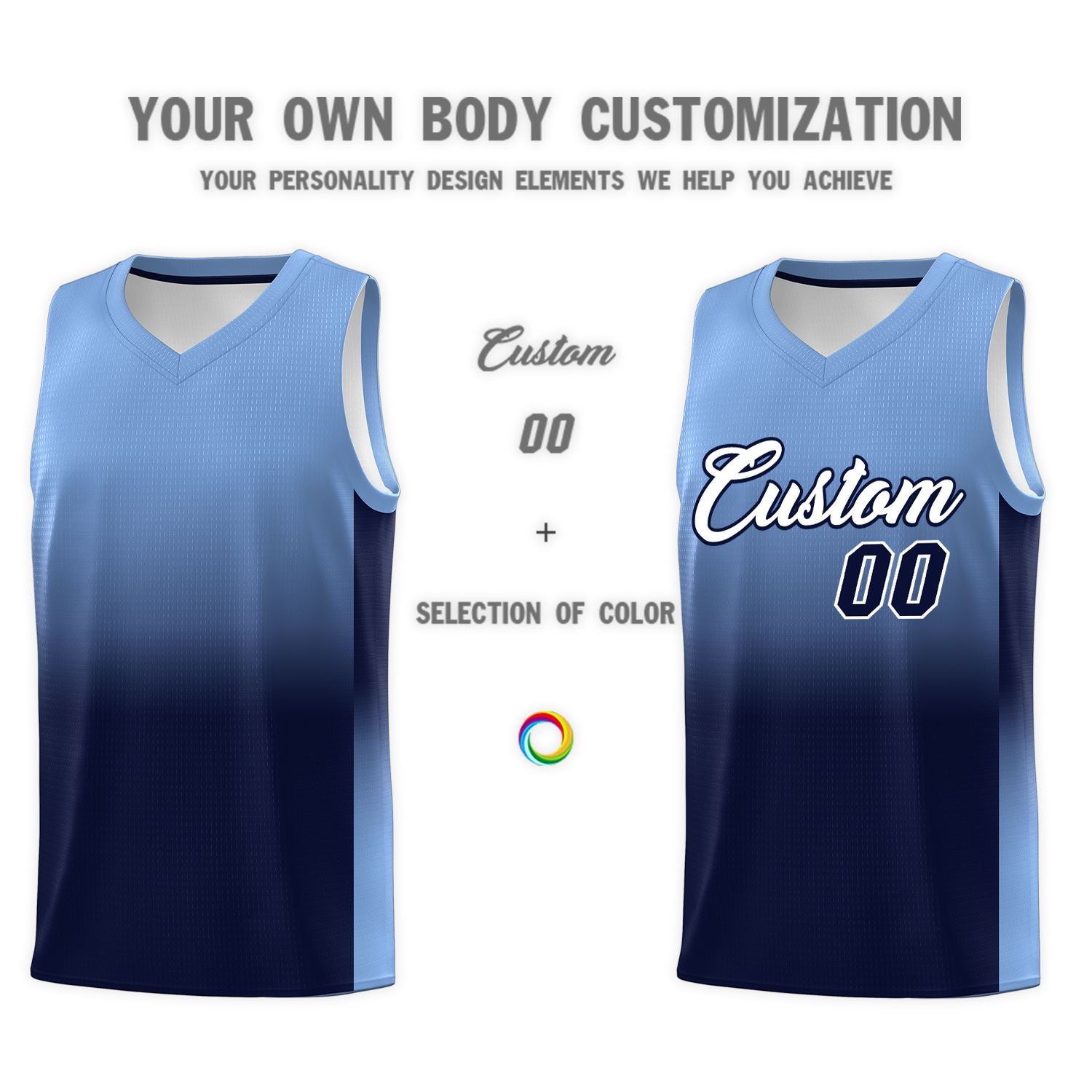 Custom Light Blue Navy Gradient Fashion Sets Sports Uniform Basketball Jersey