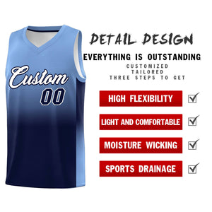 Custom Light Blue Navy Gradient Fashion Sets Sports Uniform Basketball Jersey