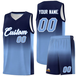 Custom Navy Light Blue Gradient Fashion Sets Sports Uniform Basketball Jersey