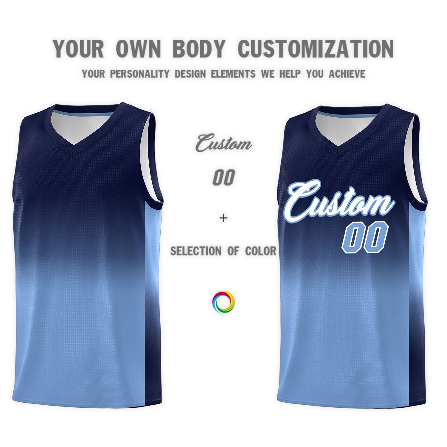 Custom Navy Light Blue Gradient Fashion Sets Sports Uniform Basketball Jersey