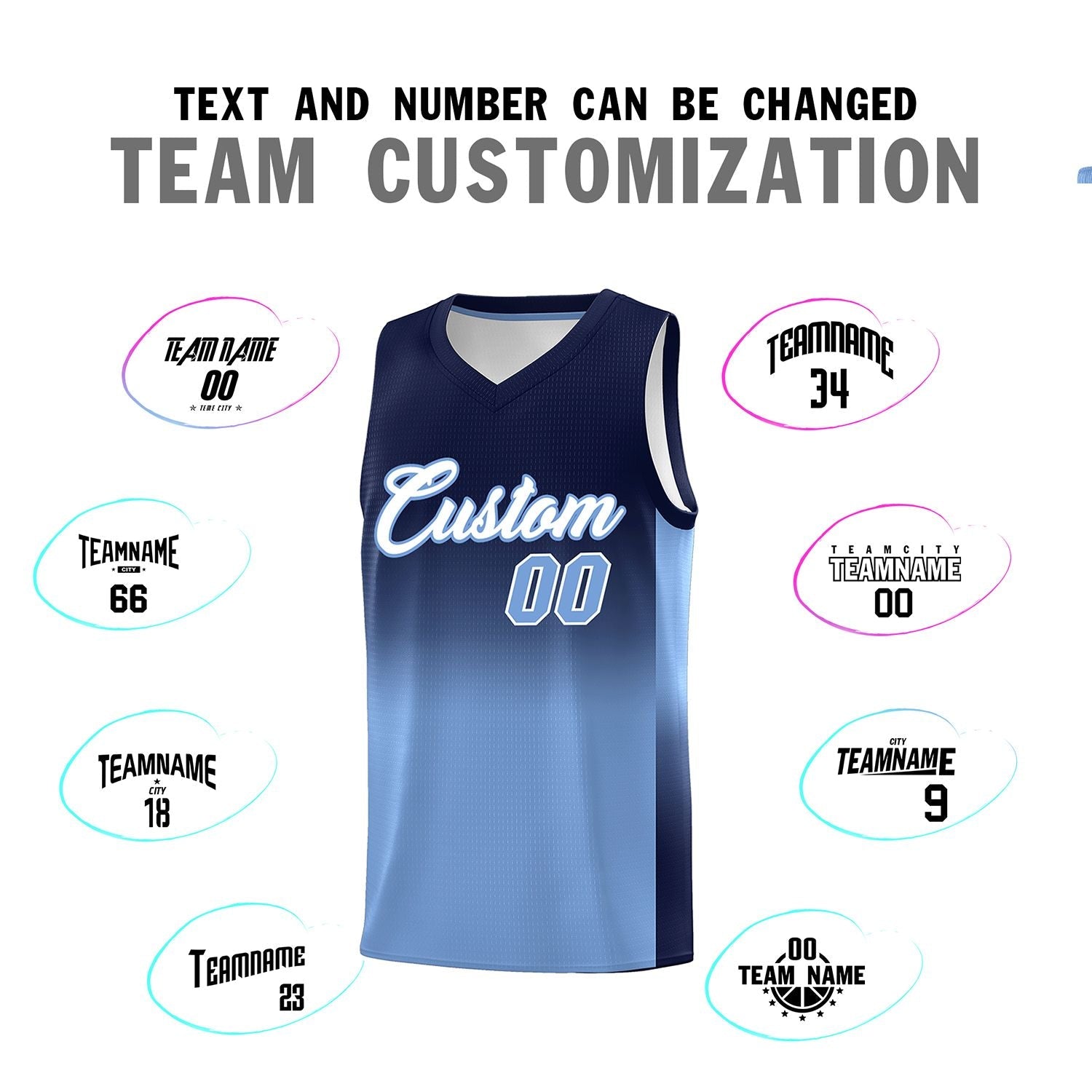 Custom Navy Light Blue Gradient Fashion Sets Sports Uniform Basketball Jersey