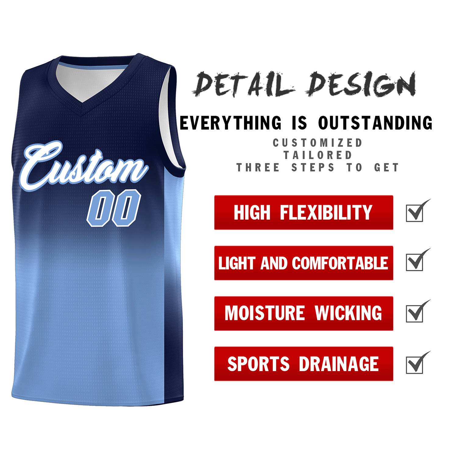 Custom Navy Light Blue Gradient Fashion Sets Sports Uniform Basketball Jersey