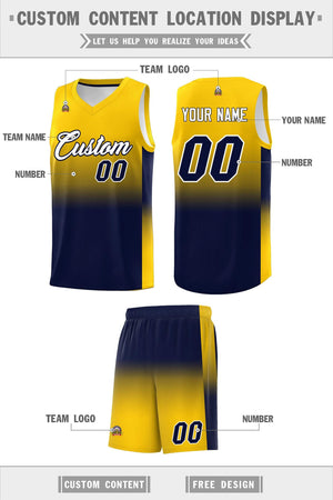 Custom Gold Navy Gradient Fashion Sets Sports Uniform Basketball Jersey