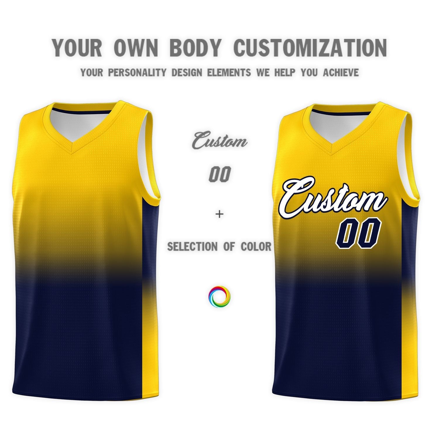 Custom Gold Navy Gradient Fashion Sets Sports Uniform Basketball Jersey