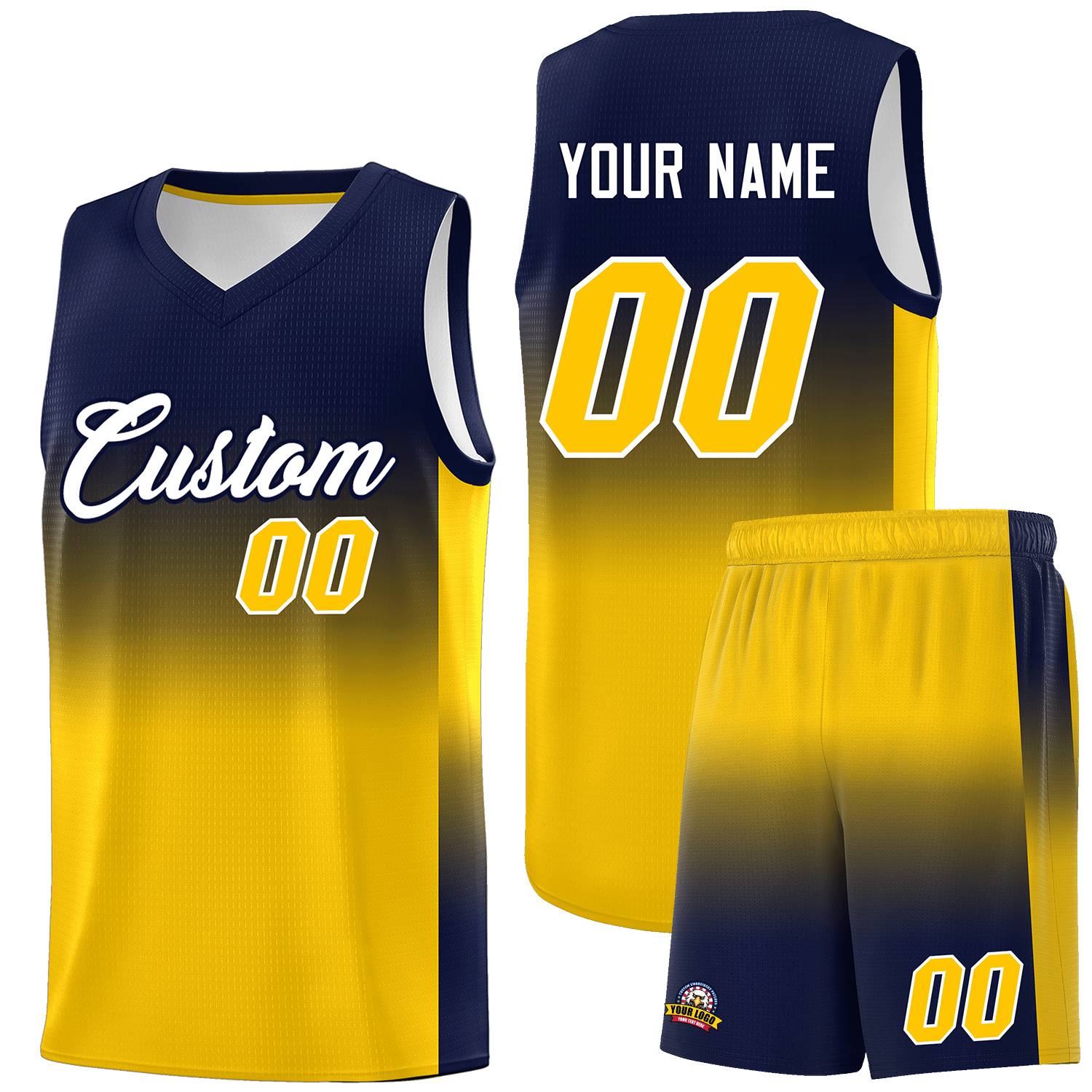 Custom Navy Gold Gradient Fashion Sets Sports Uniform Basketball Jersey