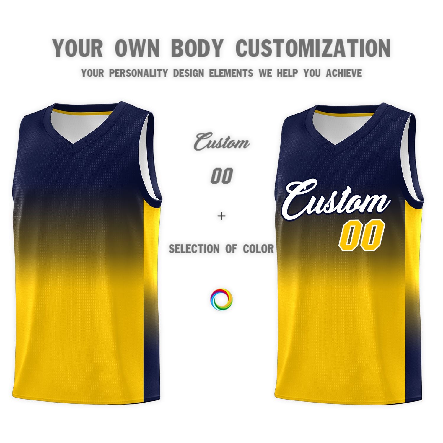 Custom Navy Gold Gradient Fashion Sets Sports Uniform Basketball Jersey