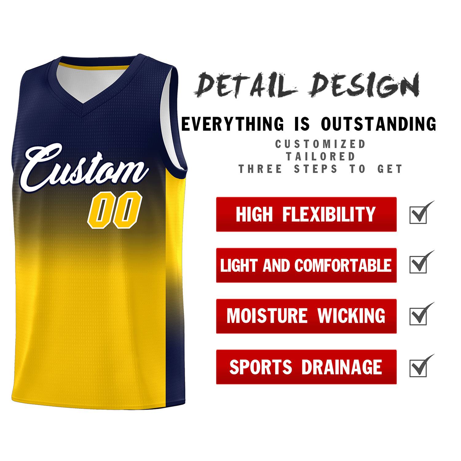 Custom Navy Gold Gradient Fashion Sets Sports Uniform Basketball Jersey