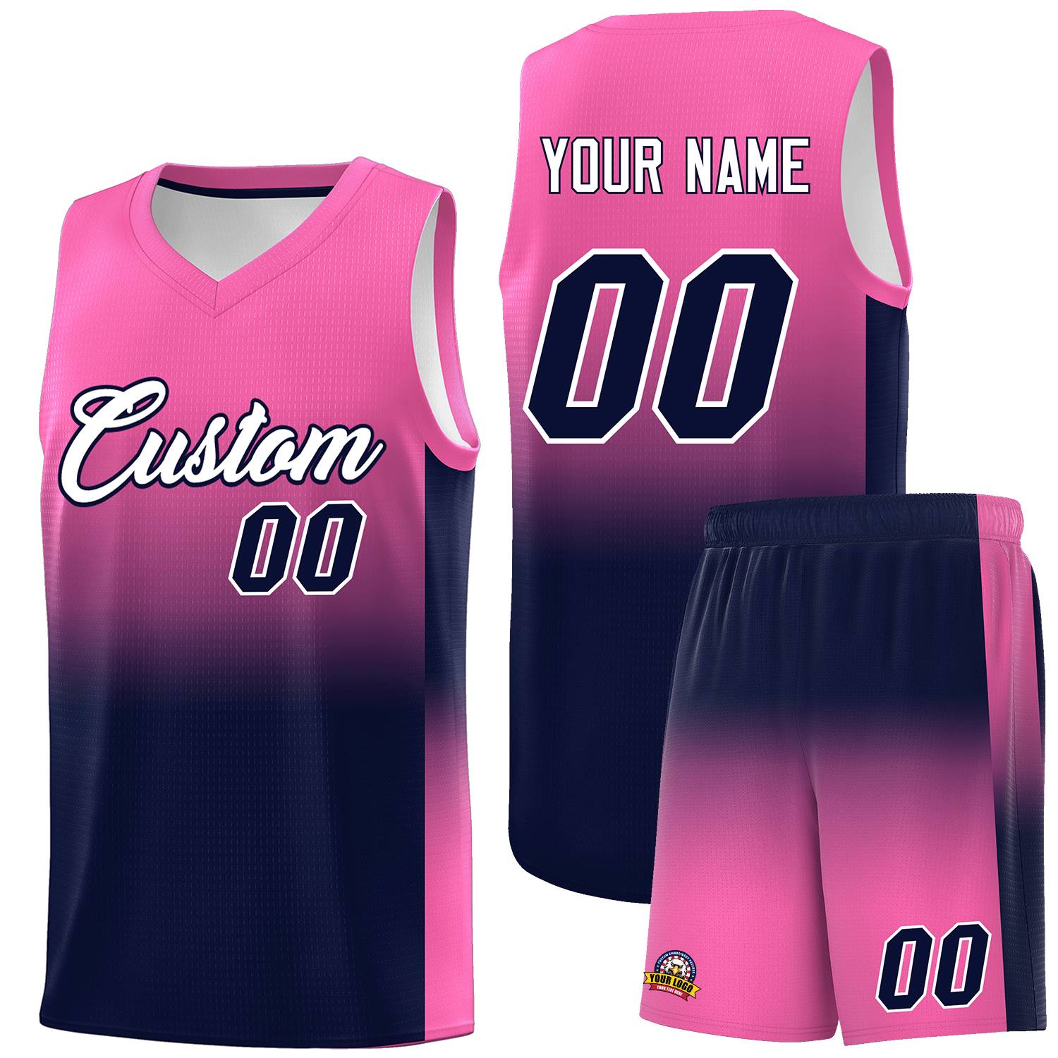 Custom Pink Navy Gradient Fashion Sets Sports Uniform Basketball Jersey