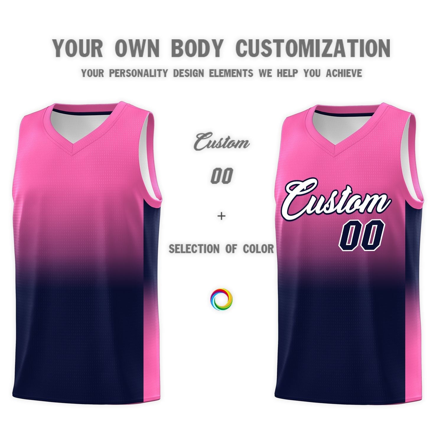 Custom Pink Navy Gradient Fashion Sets Sports Uniform Basketball Jersey