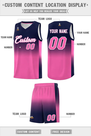 Custom Navy Pink Gradient Fashion Sets Sports Uniform Basketball Jersey