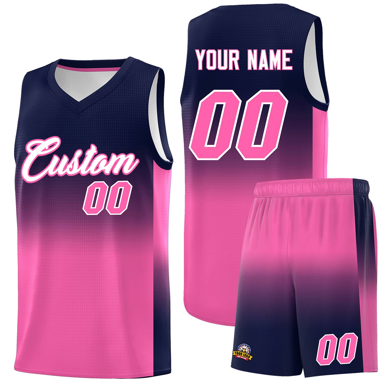 Custom Navy Pink Gradient Fashion Sets Sports Uniform Basketball Jersey